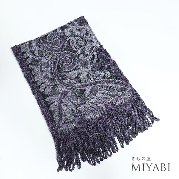 ショール リサイクル お洒落 パープル 正絹 Sランク 無月 泥染絣 本場奄美大島