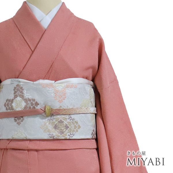 色無地 リサイクル 身丈157.5cm 裄66.4cm 袷 山本寛斎 KANSAIコレクション 小花柄 ピンク Mサイズ セミフォーマル 一つ紋 しつけ糸 正絹 広衿 地紋あり Sランク