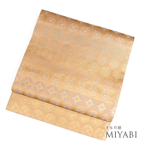 袋帯 リサイクル 帯丈432cm 六通 有職文様 箔屋清兵衛 西陣織 オレンジ Sサイズ 正絹 新品・未使用品 フォーマル お洒落