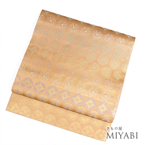 袋帯 リサイクル 帯丈432cm 六通 有職文様 箔屋清兵衛 西陣織 オレンジ Sサイズ 正絹 新品・未使用品 フォーマル お洒落