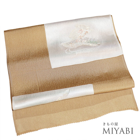 帯揚げ リサイクル お洒落 ちりめん 正絹 ブラウン 扇子柄など 未使用品 AG-1280