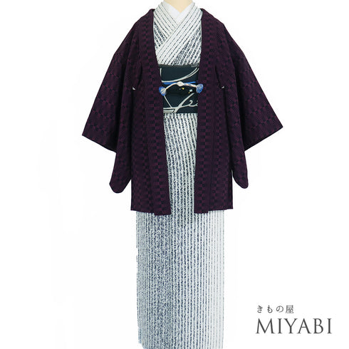 羽織 リサイクル 身丈77cm 裄62.4cm 袷 市松柄 パープル SSサイズ お洒落 ポリエステル 洗える着物 Sランク
