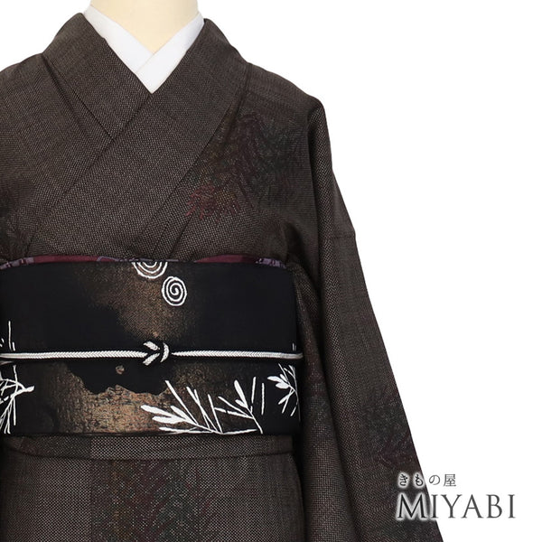 紬 リサイクル 身丈160.8cm 裄63cm 袷 草花柄 ブラウン Lサイズ お洒落 カジュアル 正絹 広衿 Sランク