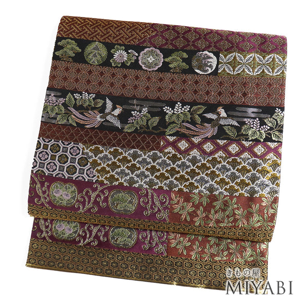 袋帯 リサイクル 帯丈432cm 全通 リバーシブル柄 横段柄 能装束 鳳凰紋 多色 Sサイズ 正絹 新品・未使用品 フォーマル セミフォーマル