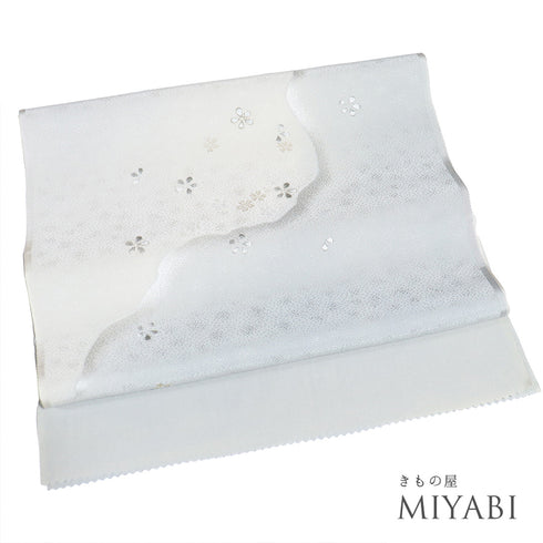 帯揚げ リサイクル お洒落 ちりめん 正絹 ブルー 小花柄 地紋 刺繍 丹後ちりめん 新品・未使用品 AG-1249