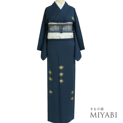 訪問着 リサイクル 身丈157.5cm 裄64.2cm 袷 地紋 刺繍 箔 岩井流家元岩井友見 ブルー Mサイズ お洒落 正絹 広衿 Sランク