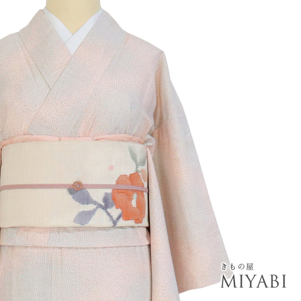 紬 リサイクル 身丈160.7cm 裄62.4cm 単衣 ぼかし柄 ピンク Lサイズ カジュアル お洒落 しつけ糸 正絹 バチ衿 Sランク