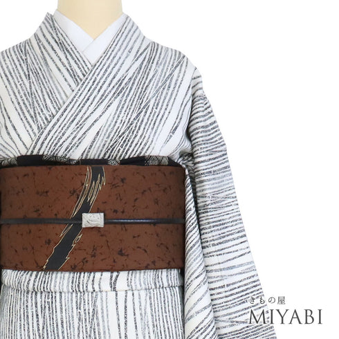 小紋 リサイクル 身丈157.2cm 裄65.6cm 袷 竹縞柄 ホワイト Mサイズ お洒落 カジュアル 正絹 広衿 Aランク