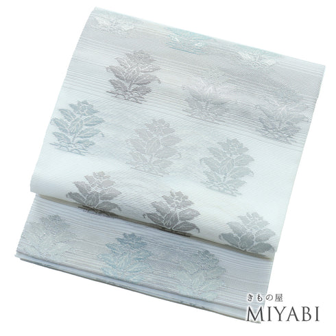 袋帯 リサイクル 帯丈376cm 六通 有職文様 ホワイト SSサイズ ポリエステル Sランク フォーマル お洒落