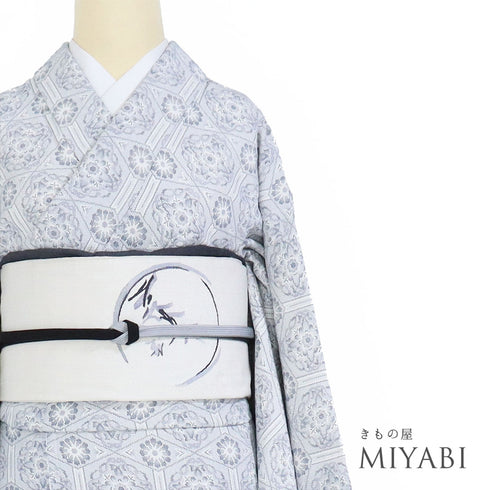 小紋 リサイクル 身丈157.5cm 裄66.8cm 袷 花柄 グレー Mサイズ お洒落 カジュアル 正絹 広衿 Aランク