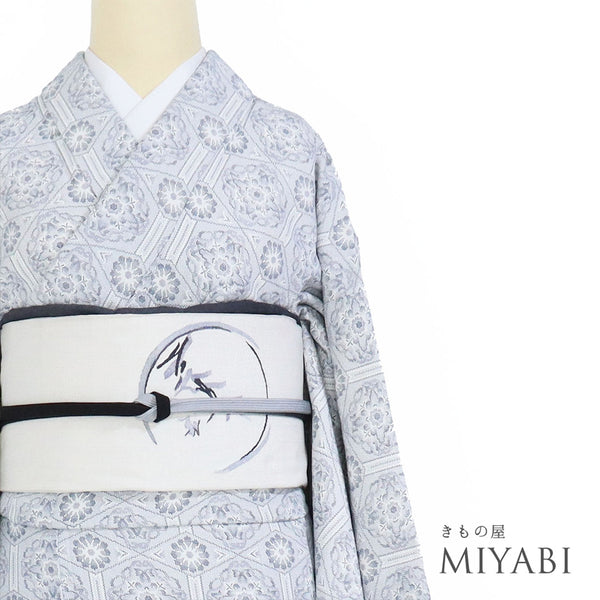 小紋 リサイクル 身丈157.5cm 裄66.8cm 袷 花柄 グレー Mサイズ お洒落 カジュアル 正絹 広衿 Aランク