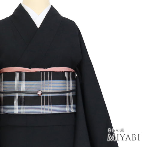 紬 リサイクル 身丈164.8cm 裄66.8cm 袷 無地 刺繍 ブラック Lサイズ お洒落 カジュアル 正絹 広衿 Aランク