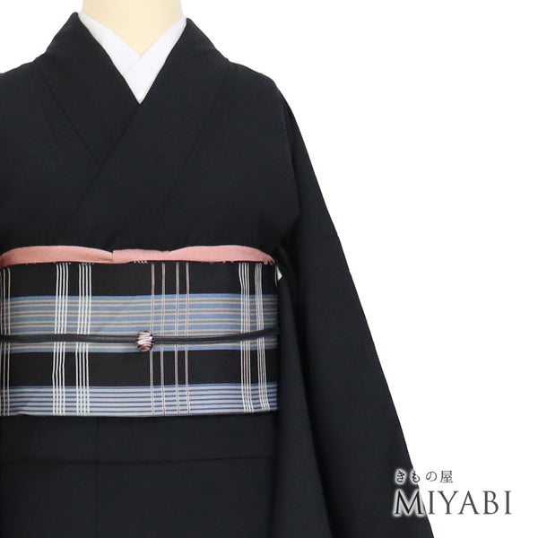 紬 リサイクル 身丈164.8cm 裄66.8cm 袷 無地 刺繍 ブラック Lサイズ お洒落 カジュアル 正絹 広衿 Aランク