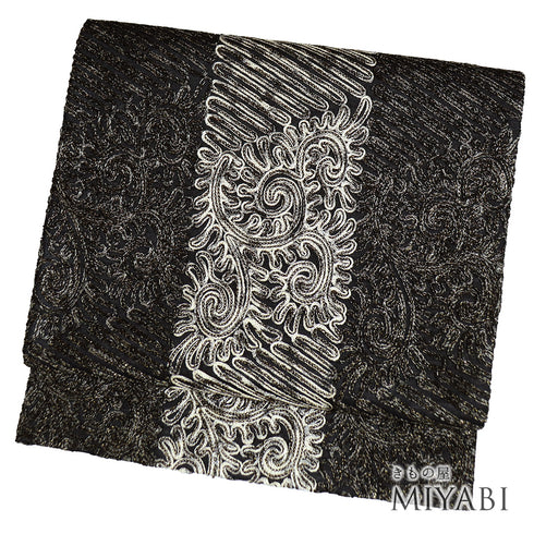 袋帯 リサイクル 帯丈448cm 全通 無月 ブラック Mサイズ 正絹 新品・未使用品 お洒落