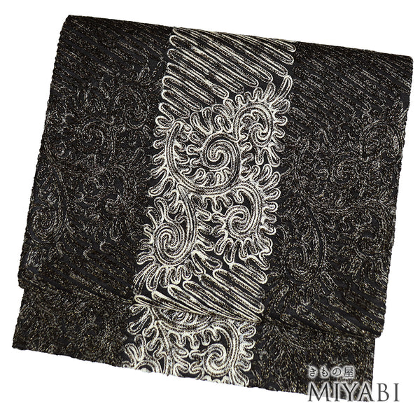 袋帯 リサイクル 帯丈448cm 全通 無月 ブラック Mサイズ 正絹 新品・未使用品 お洒落