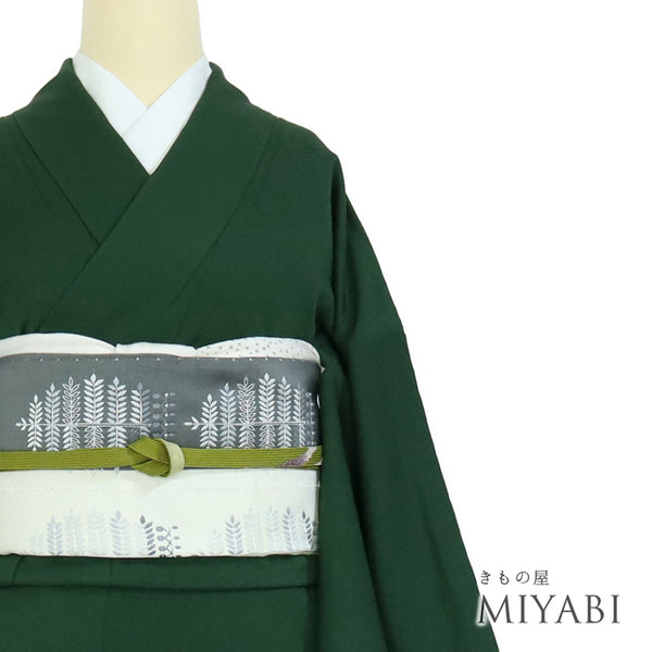 色無地 リサイクル 身丈157.3cm 裄66cm 袷 グリーン Mサイズ お洒落 正絹 広衿 地紋あり Sランク