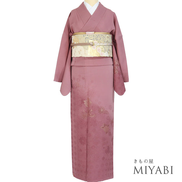 訪問着 リサイクル 身丈166cm 裄69cm 袷 金糸 山本寛斎 ピンク LLサイズ セミフォーマル お洒落 正絹 広衿 Aランク