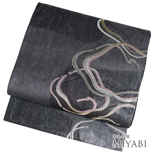 袋帯 リサイクル 帯丈436cm 六通 夏用 ブラック Mサイズ 正絹 Sランク お洒落