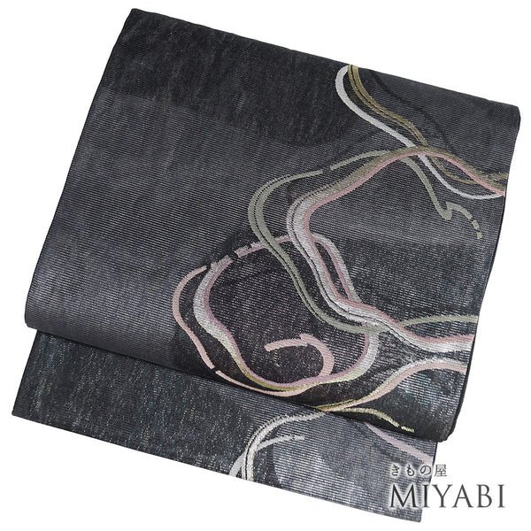 袋帯 リサイクル 帯丈436cm 六通 夏用 ブラック Mサイズ 正絹 Sランク お洒落