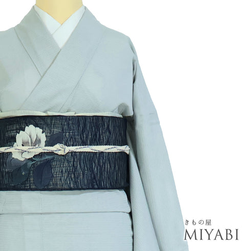色無地 リサイクル 夏着物 身丈167.2cm 裄68.4cm 絽 後身頃居敷当て付き グレー LLサイズ セミフォーマル お洒落 一つ紋 ポリエステル 洗える着物 広衿 Sランク