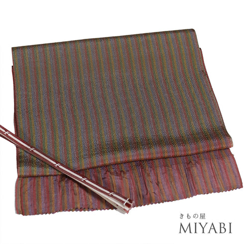 帯締め・帯揚げセット リサイクル 平組紐 ちりめん 多色 正絹 新品・未使用品 縞模様