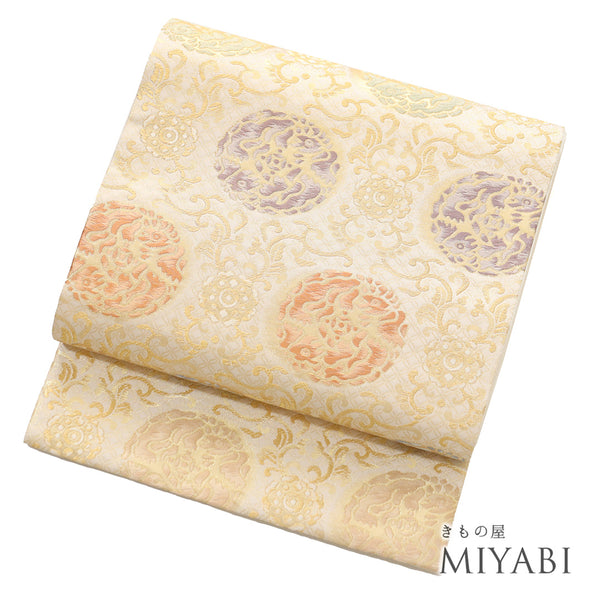 袋帯 リサイクル 帯丈444cm 六通 唐草柄 織匠十一代目篠屋宗兵衛謹製 ゴールド Mサイズ 正絹 Sランク フォーマル セミフォーマル