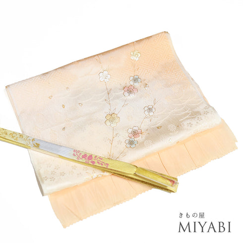 帯締め・帯揚げセット リサイクル お洒落 平組紐 ちりめん オレンジ 正絹 新品・未使用品 地紋 花柄 ぼかし