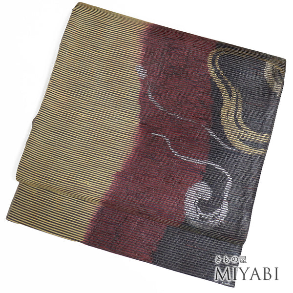 袋帯 リサイクル 帯丈448cm 六通 ポイント柄 織り込み模様 縦ぼかし柄 抽象柄 多色 Mサイズ 正絹 新品・未使用品 お洒落