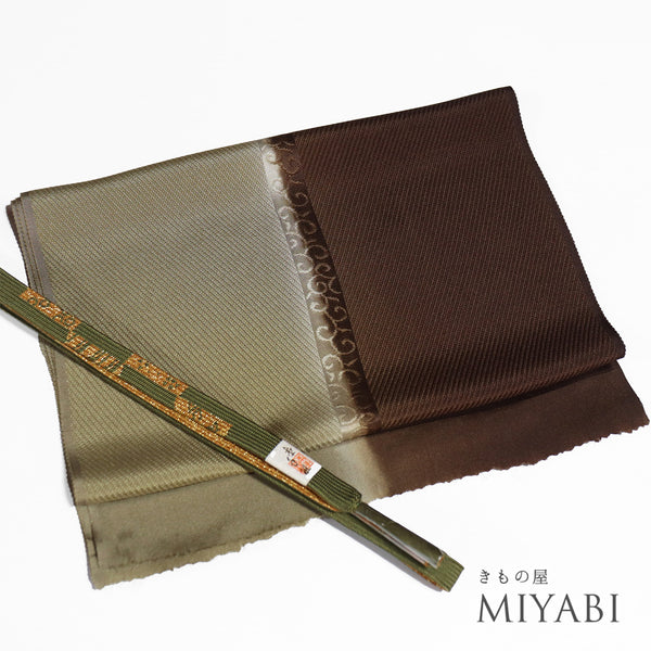 帯締め・帯揚げセット リサイクル お洒落 平組紐 ちりめん 多色 正絹 未使用品 地紋