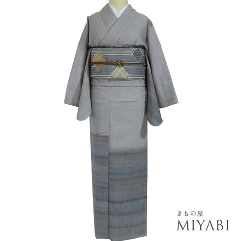 付下げ リサイクル 身丈164.5cm 裄66.2cm 単衣 紬 段ぼかし柄 グレー Lサイズ お洒落 しつけ糸 正絹 広衿 Sランク