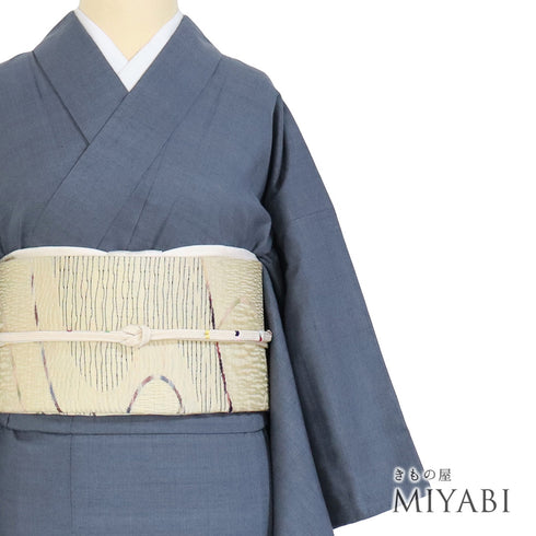 紬 リサイクル 身丈157.6cm 裄63.2cm 単衣 結城紬 無地 ブルー Mサイズ お洒落 正絹 バチ衿 Sランク