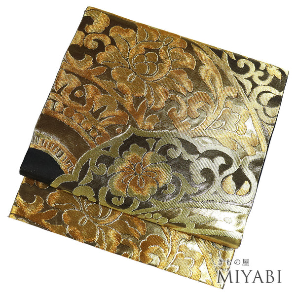 袋帯 リサイクル 帯丈432cm 六通 川島織物 牡丹唐草模様 ゴールド Sサイズ 正絹 新品・未使用品ランク フォーマル