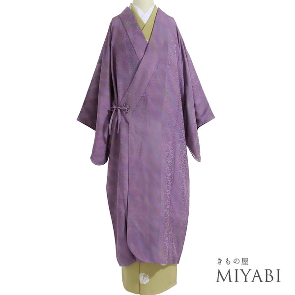 道中着 リサイクル 身丈124.7cm 裄66.6cm 袷 着物衿 対丈 地紋 パープル Lサイズ お洒落 正絹 Sランク