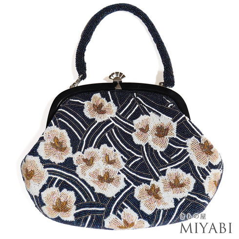 バッグ ネイビー ビーズ Aランク ビーズバック 花柄
