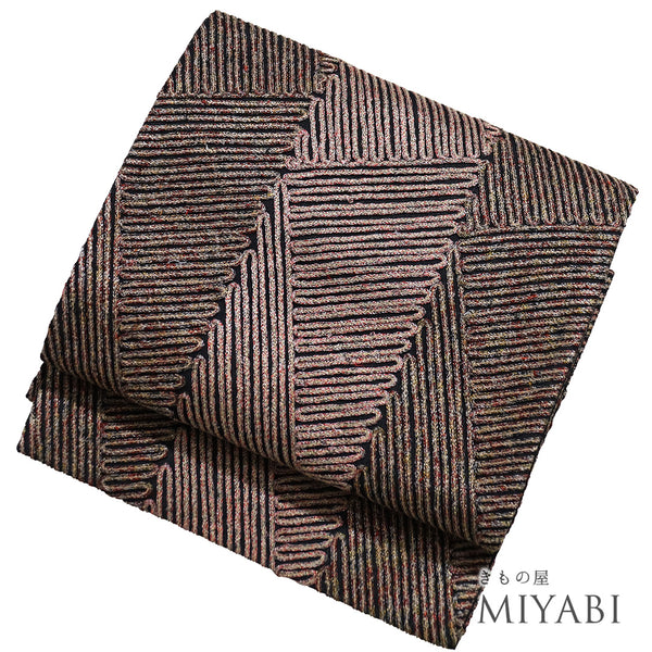 袋帯 リサイクル 帯丈442cm 全通 本場奄美大島泥染絣 無月 ブラウン Mサイズ 正絹 Sランク お洒落