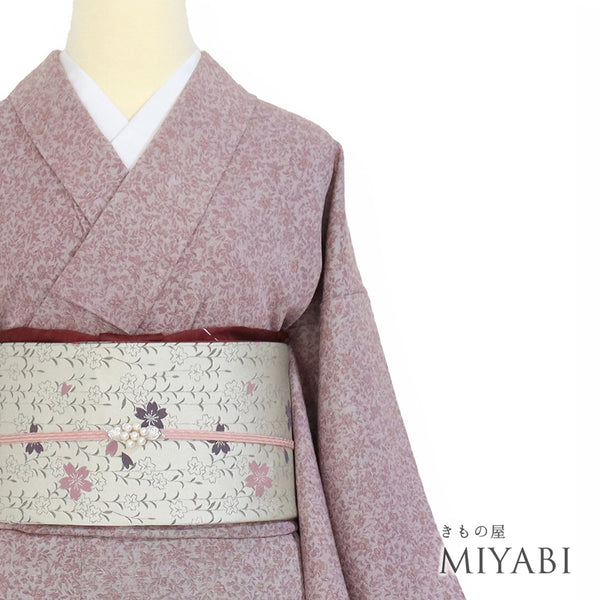 小紋 リサイクル 身丈156.8cm 裄61.6cm 袷 小花柄 パープル Mサイズ お洒落 正絹 広衿 Sランク