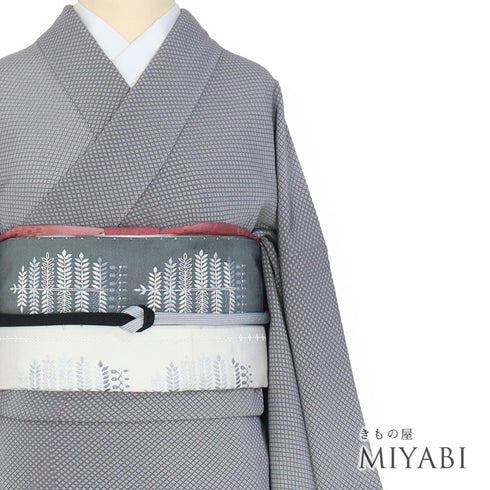 江戸小紋 リサイクル 身丈161.5cm 裄68cm 袷 菊菱 縦ぼかし 作家 保科土山 グレー Lサイズ お洒落 カジュアル 一つ紋 正絹 広衿 Aランク