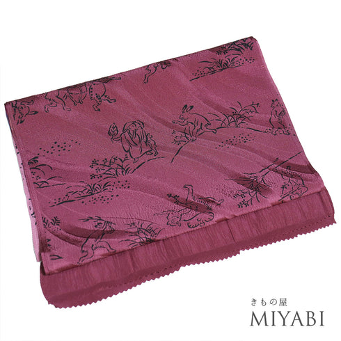 帯揚げ リサイクル お洒落 カジュアル ちりめん 正絹 ピンク 鳥獣戯画 地紋 ぼかし 新品・未使用品 AG-1222