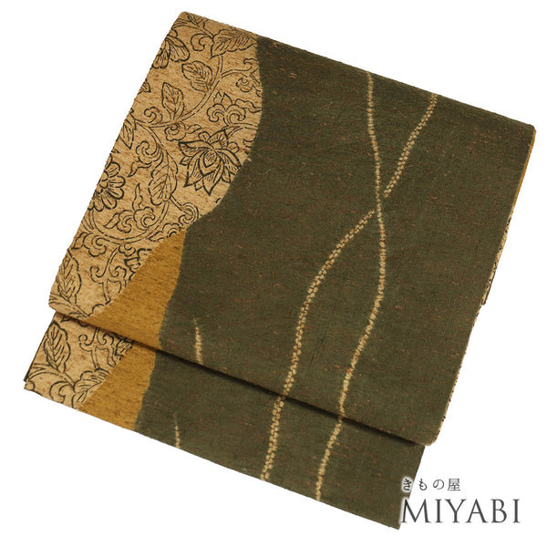 袋名古屋帯 リサイクル 帯丈372cm 全通 花唐草柄 ぜんまい帯 赤城座繰り糸 多色 Mサイズ 正絹 Sランク カジュアル お洒落