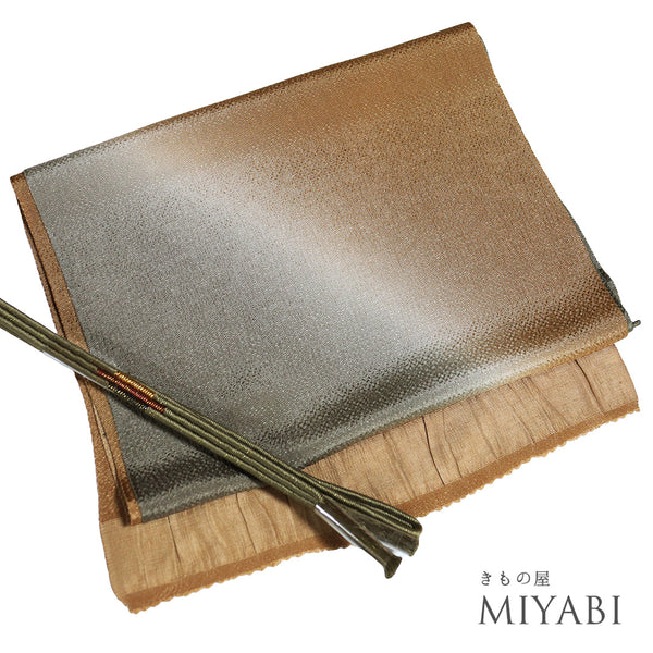 帯締め・帯揚げセット リサイクル 手組紐 ちりめん ブラウン 正絹 Aランク ぼかし