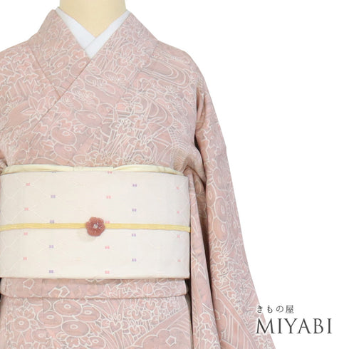 小紋 リサイクル 身丈162.7cm 裄64cm 袷 草花柄 ピンク Lサイズ お洒落 カジュアル 正絹 バチ衿 Sランク