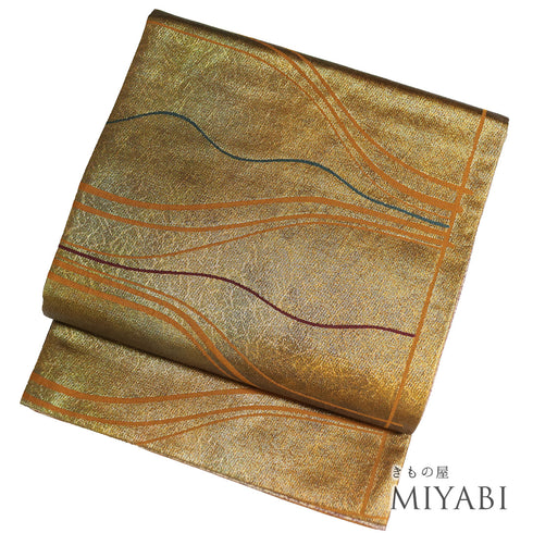 袋帯 リサイクル 帯丈432cm 六通 リバーシブル ゴールド Sサイズ 正絹 Sランク お洒落