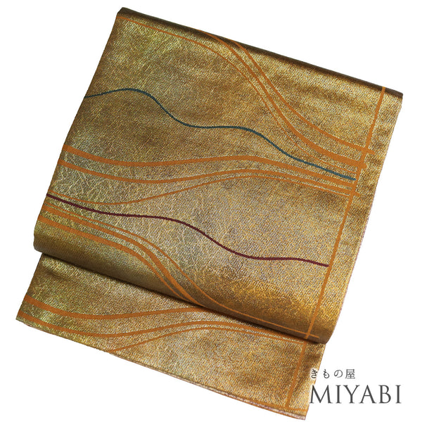 袋帯 リサイクル 帯丈432cm 六通 リバーシブル ゴールド Sサイズ 正絹 Sランク お洒落