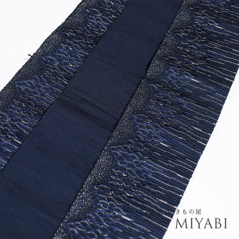 角帯 リサイクル 帯丈386cm 全通 ネイビー SSサイズ 正絹 Sランク カジュアル お洒落