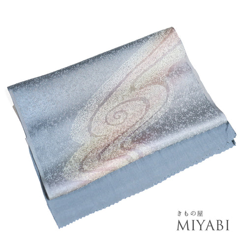 帯揚げ リサイクル お洒落 綸子 正絹 ブルー 流水柄 ぼかし 未使用品 AG-1181