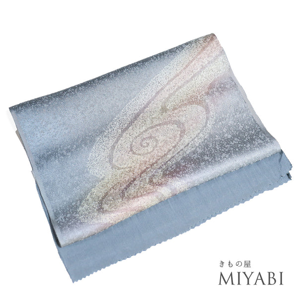 帯揚げ リサイクル お洒落 綸子 正絹 ブルー 流水柄 ぼかし 未使用品 AG-1181