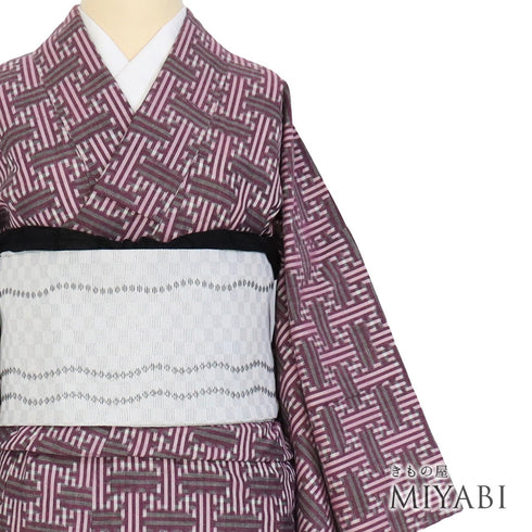 小紋 リサイクル 身丈153cm 裄64cm 袷 絣模様 アンティーク パープル Sサイズ カジュアル 木綿 洗える着物 広衿 Sランク