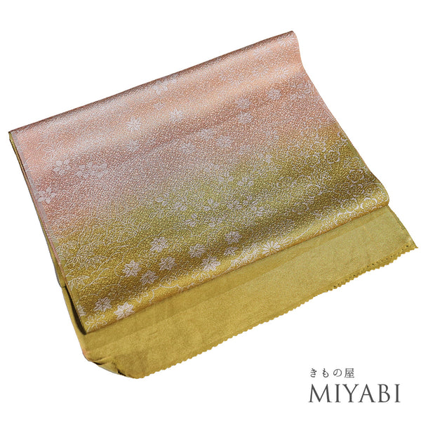 帯揚げ リサイクル お洒落 ちりめん 正絹 イエロー 花柄 新品・未使用品 AG-1176