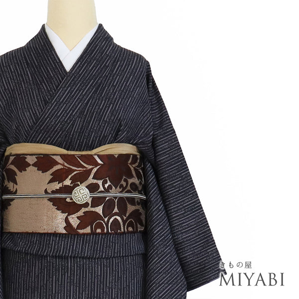 紬 リサイクル 身丈157cm 裄64cm 袷 デザイン格子柄 グレー Mサイズ カジュアル お洒落 正絹 広衿 Sランク