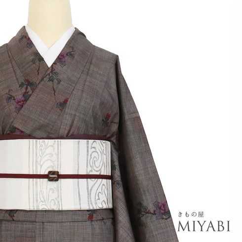 大島紬 リサイクル 身丈155.3cm 裄63cm 袷 花枝柄 ぼかし ブラウン Sサイズ カジュアル お洒落 正絹 広衿 Sランク